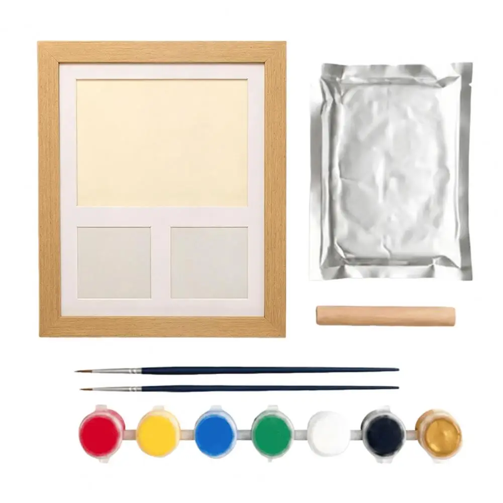 Cat Decor Pet Paw Print Frame Kit with Clay Picture Frame 7 Color Paints Baby Hand Footprint Keepsake for Newborns Pets Cat Paw