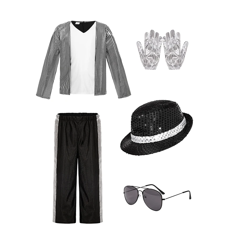 Boys Celebrity Cosplay Costume Set Sequin Jacket Pants With Accessories Kids Carnival Birthday Hip Hop Performance Outfit image 3