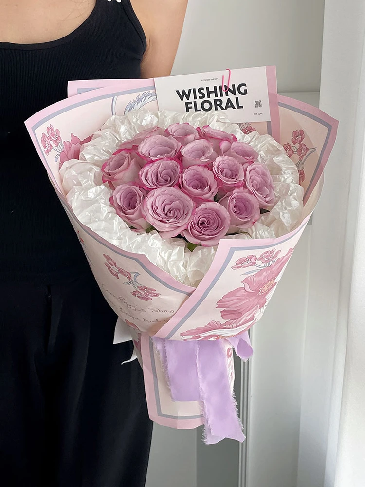 Romantic Flower Wrapping Paper, Handmade Flower Bouquet, Floral Packaging Diy Material, Waterproof  10 Sheets