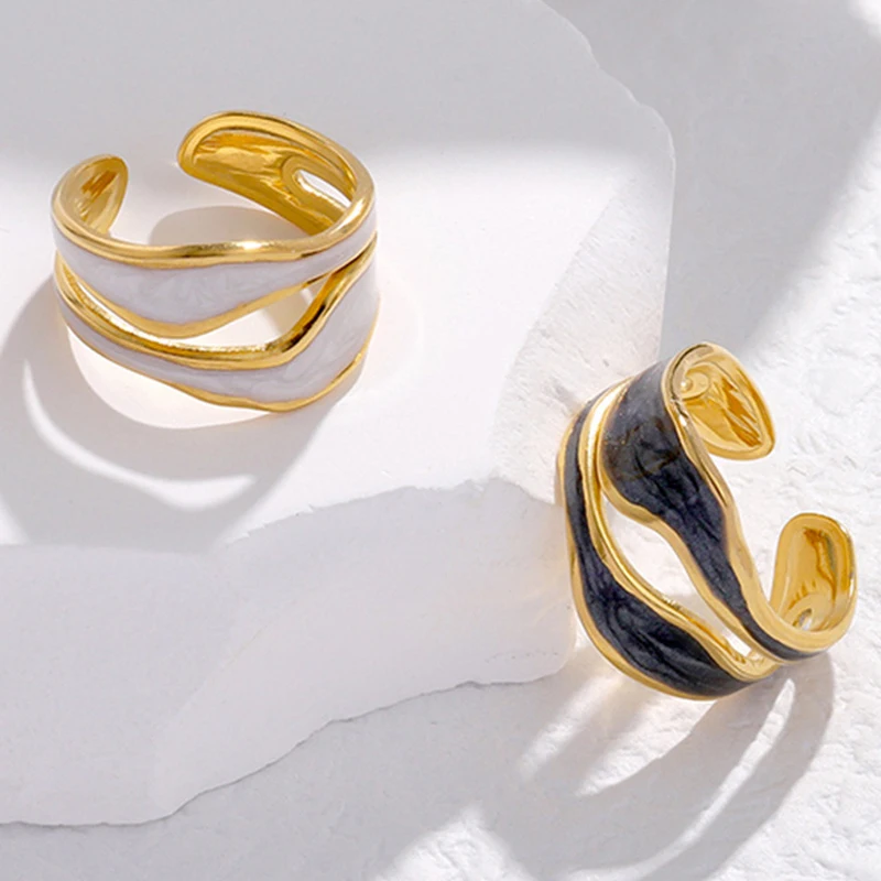 Anillos de dedo chapados en oro de 18K irregulares minimalistas para mujer, anillo de acero inoxidable, anillos de apertura ajustables, joyería de