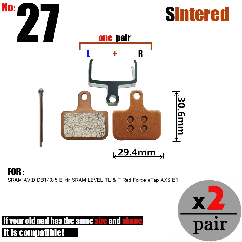 DELT 2 Pair Bicycle Disc Brake Pads,For SRAM,AVID,DB1,DB3,DB5,LEVEL,TL/T,MTB,Mountain,E-BIKE,Part