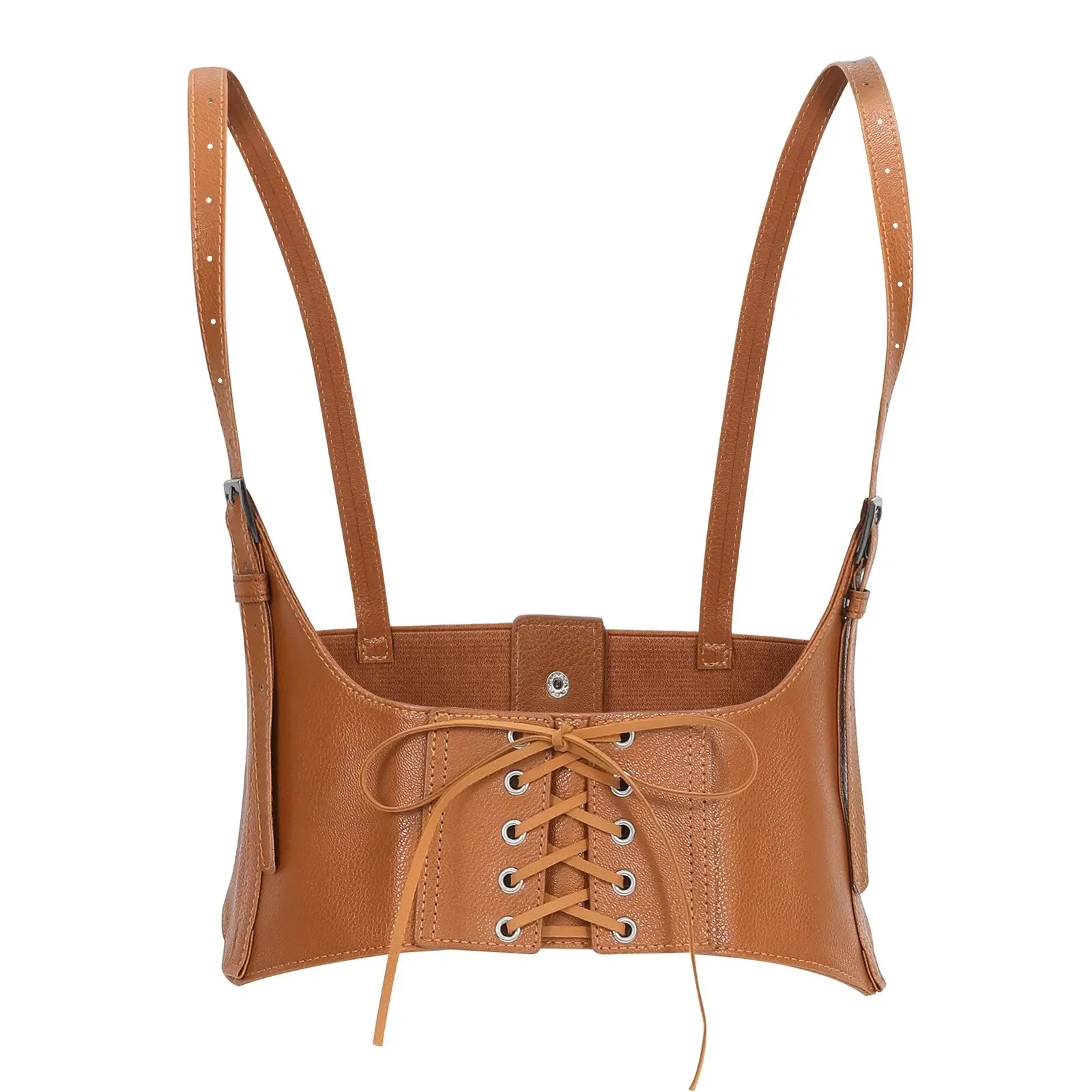 New Design Lace-Up Snap Closure Tied Elastic Band Corset Waspie Leather Chest Harness Belt For Lady Female