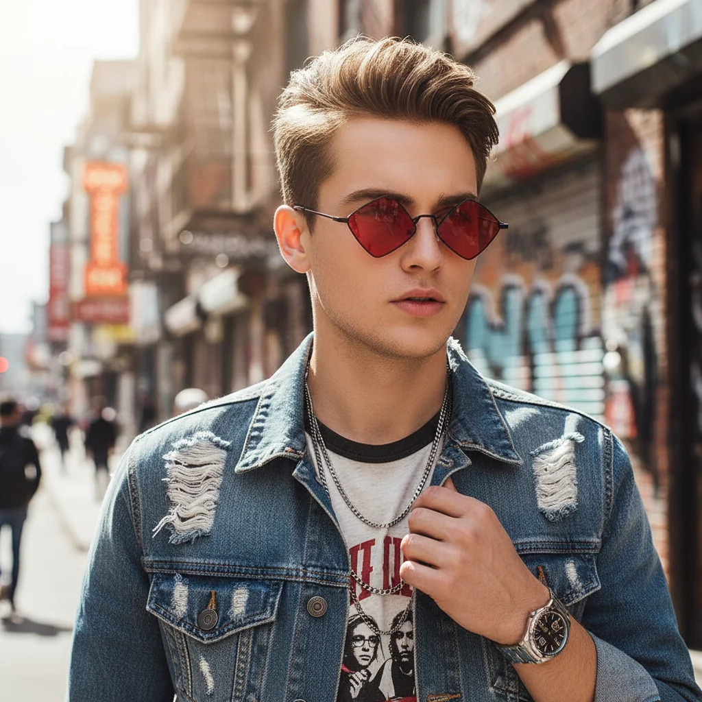 

Trendy Quadrilateral Frame Small Metal Men's Shades Sun Glasses Diamond Shape Women's Sunglasses