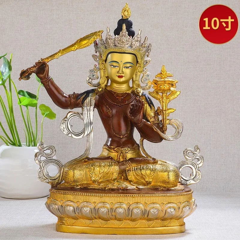 Antique Bronze Manjushri Bodhisattva Statue10Inch-sized ornaments, gilded Tibetan Tantric Buddhist statues for home worship