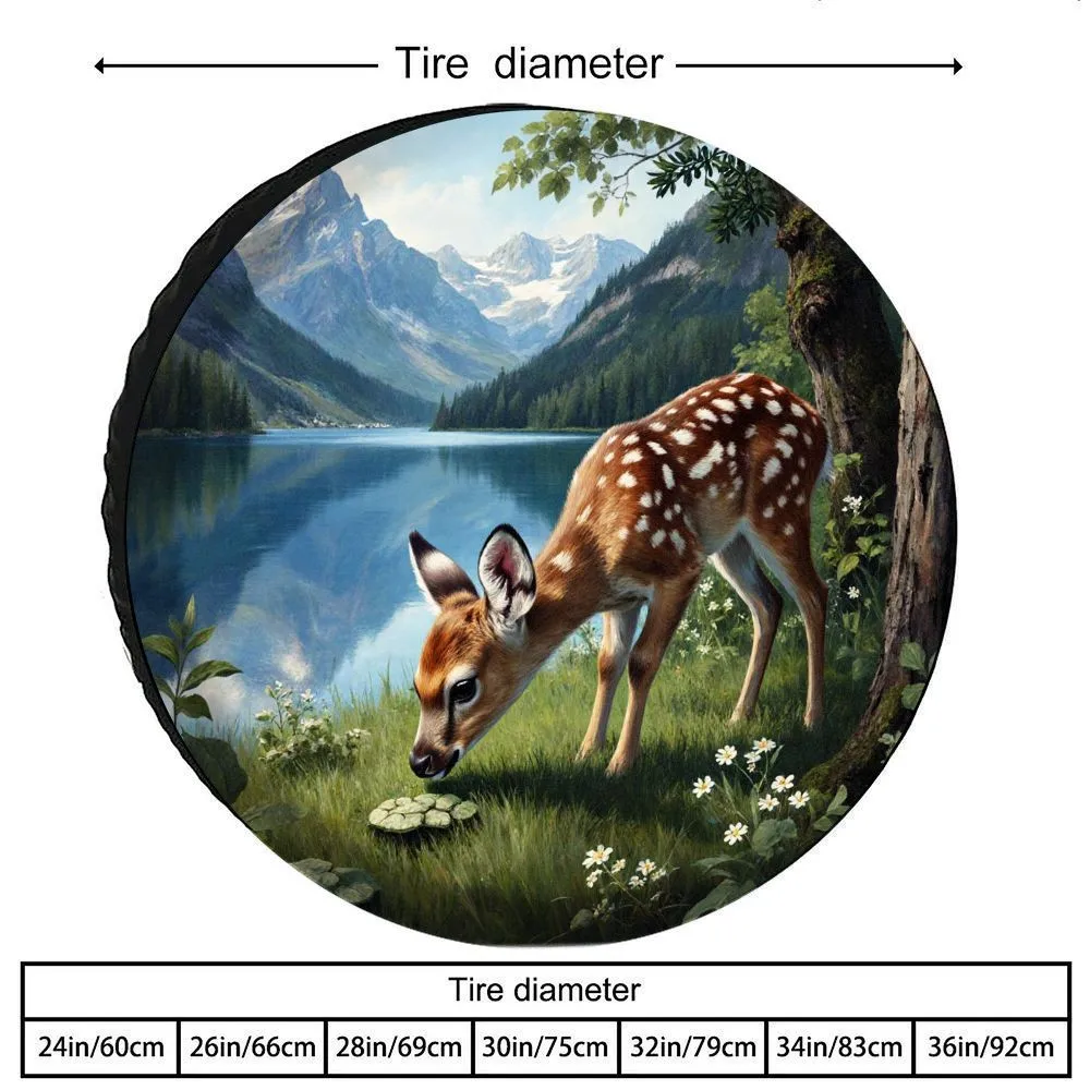 

Deer Mountain Lake Spare Tire Cover Universal Polyester Outdoor Scenery Vehicle Protector