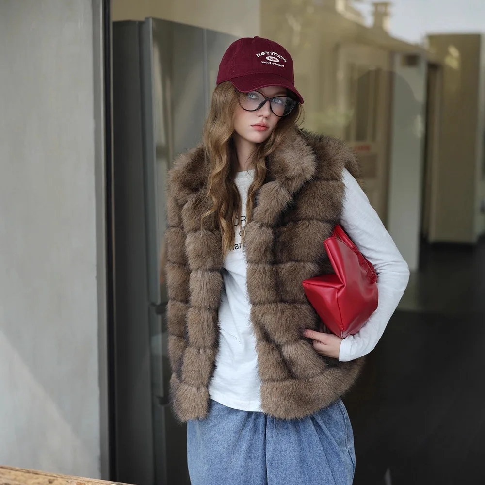 أفضل بيع النساء الشتاء فرو المنك سترة منقوشة التلبيب طوق ضئيلة الإناث سترة الفراء الاصطناعي مترهل نمط الدافئة سيدة معطف الفرو #2