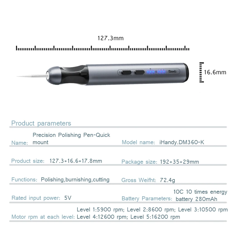 Qianmovies-Stylo de polissage électrique intelligent iHandy DM360-K, propositions de meulage sans fil intelligentes, stylet de charge de démontage