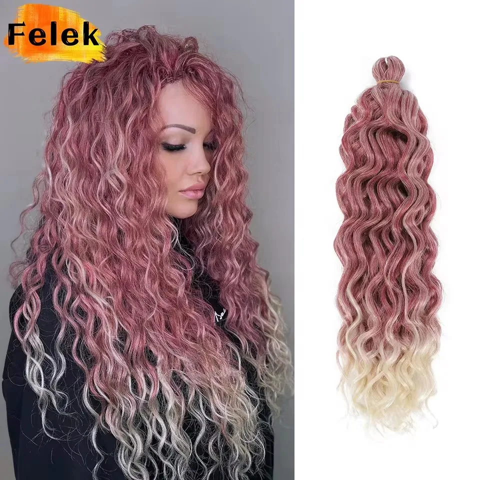 Hawaii Krullende Stijl Ocean Wave Vlechten Hair Extensions Gehaakte Vlechten Synthetische Afro Krullen Ombre Roze Watergolf Vlecht Voor Vrouwen