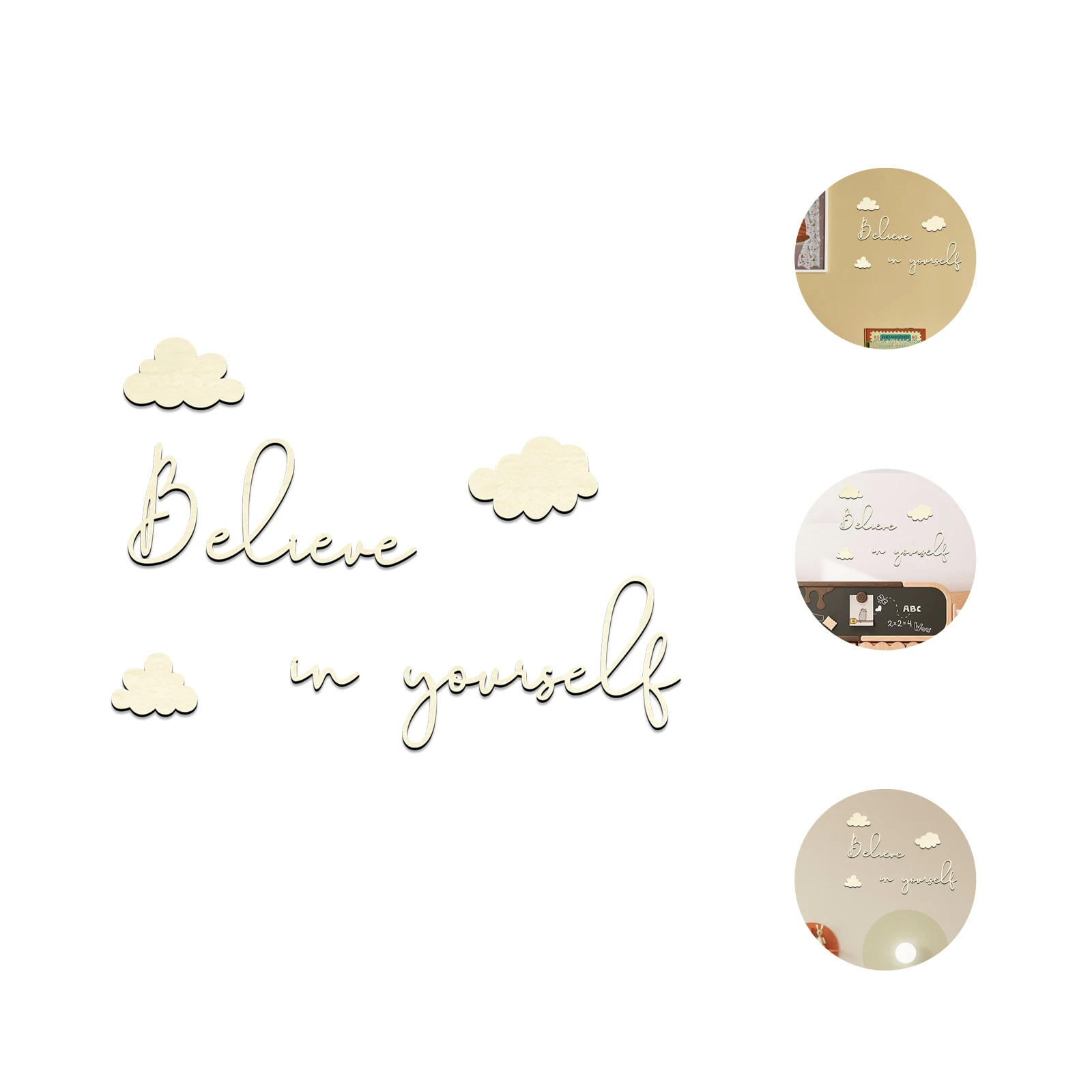 

Believe in Yourself Wooden Wall Sign with Clouds, Motivational Nursery Decor, Fairy Tale Wall Art, 4mm Thick Wood, Baby Shower G