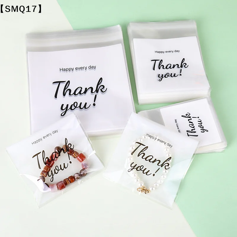 50pcs Transparent THANK YOU Self-adhesive Bag Plastic Pouches For DIY Jewelry Display Cookies Storage Gifts BagSMQ