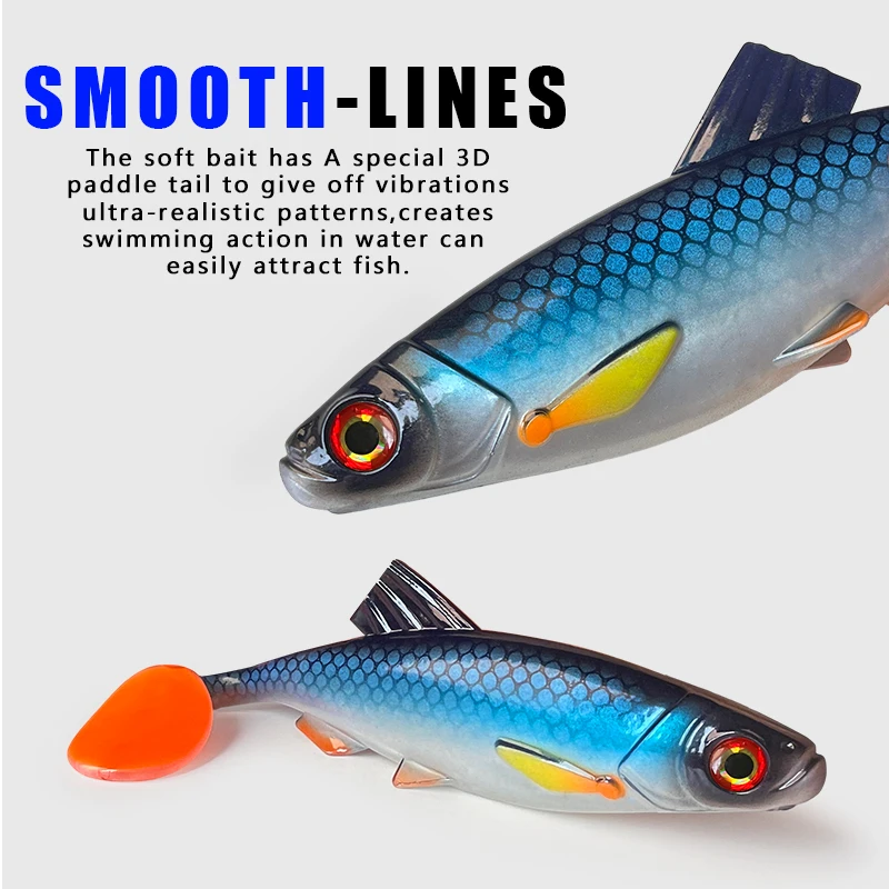 Weiche Plastikköder, lebensecht, 2 Stück, Bassköder, vormontierte Angeljigs für Süß- und Salzwasser, Paddle-Tail-Schwimmköder für Forellen – Detail 3