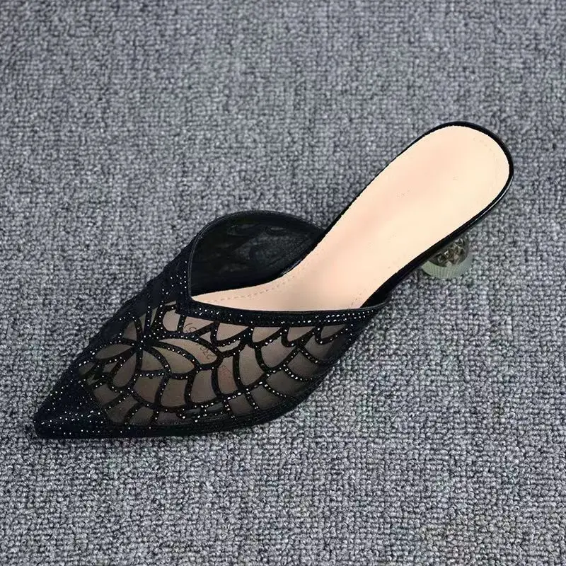 

2026 New Women's High Heel Mule Rhinestone Embellished Closed-Toe Hollow Out Summer Fashion Shoe