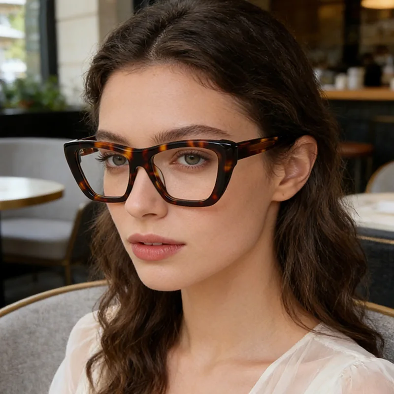 BEMORE Fashion Cat Eye Ultralight Acetate Multifocal Progressive Glasses Square Blue Light Filter Prescription Eyewear for Women