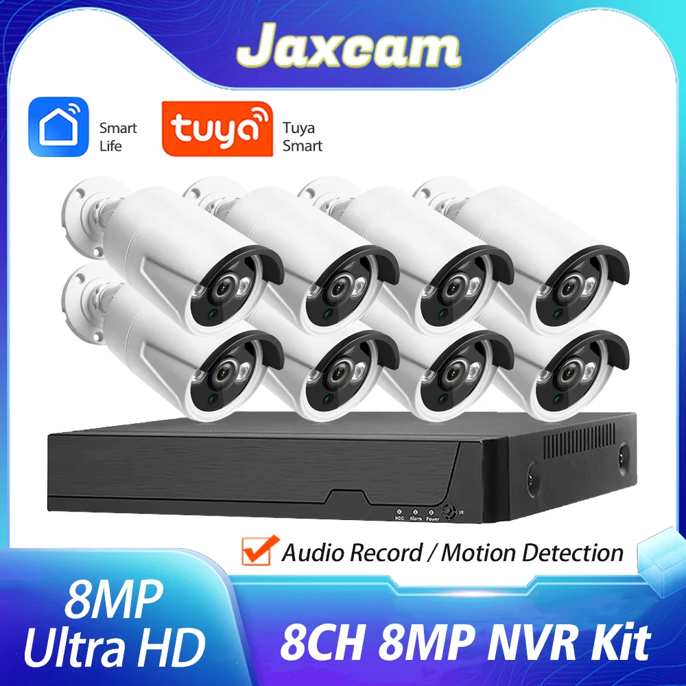 

Tuya 8CH POE NVR 4K 8MP Ultra HD Video Surveillance System IR Vision Network Outdoor POE Ip Camera Waterproof CCTV Security Kit