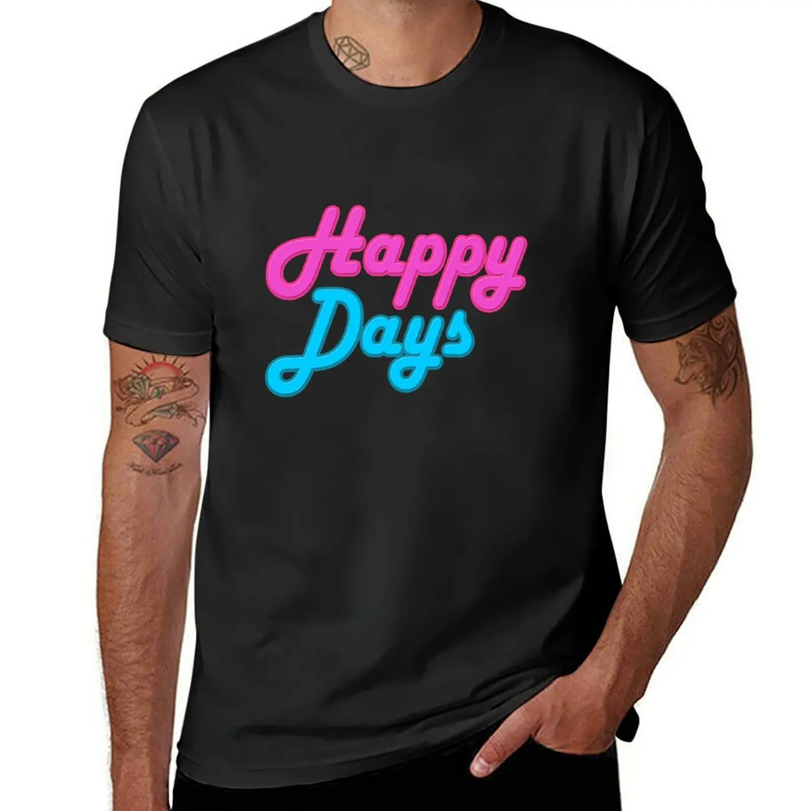 Happy Days Logo Recreation T-Shirt oversized oversizeds blacks boys animal print mens workout shirts