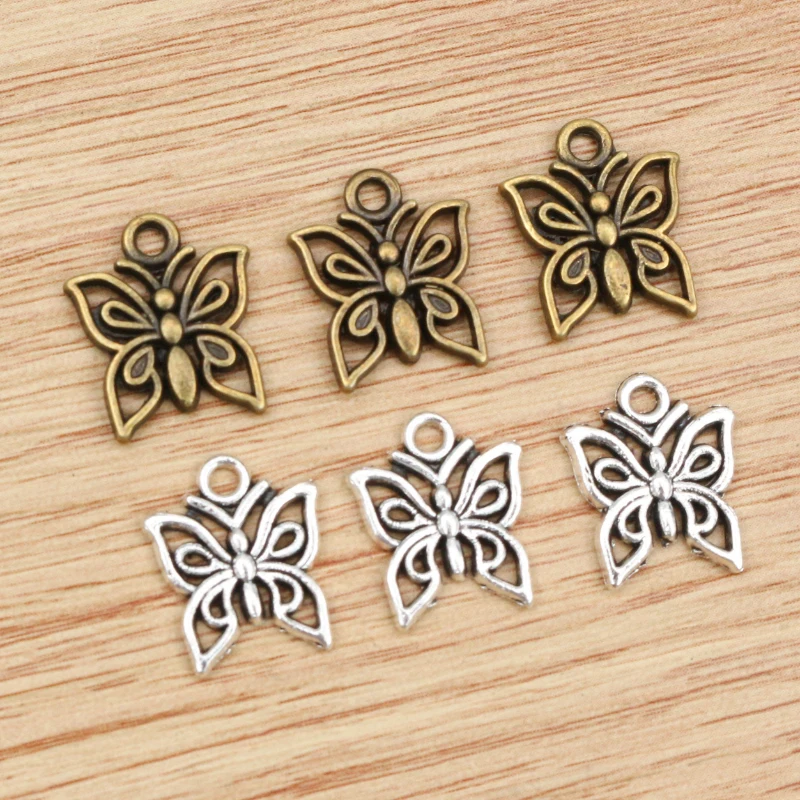 30pcs 14x12mm Antique Bronze and Antique Silver Plated Butterfly Handmade Charms Pendant:DIY for bracelet necklace