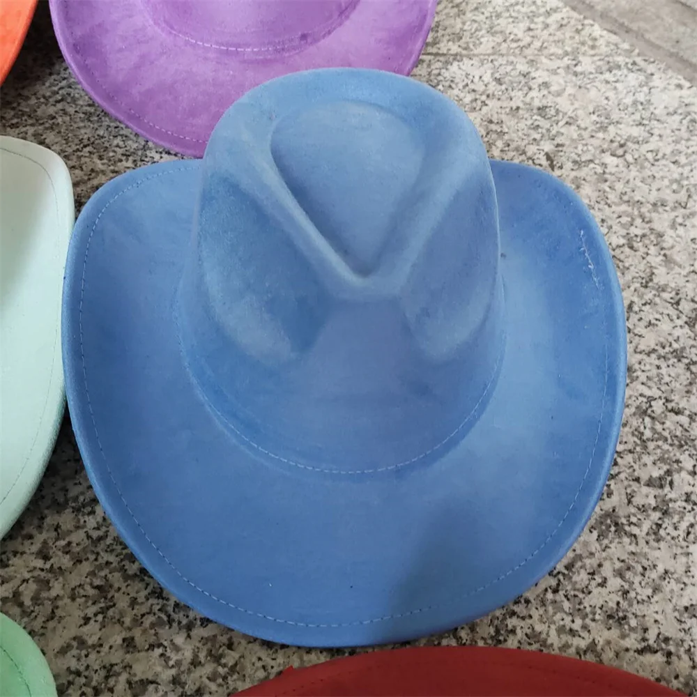 Klassiek Suède 7,5 cm Western Cowboy Dames Fedora Hoed Heren Kerk Jazz Hoed Mode Reizen Feesthoed Denim Hoed 2025