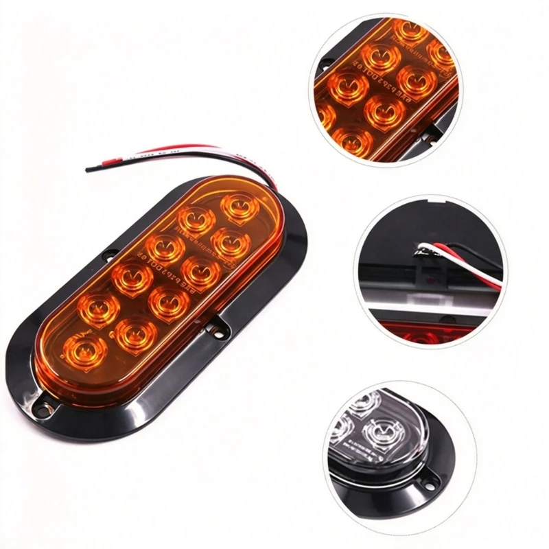 Y4UA Truck and Trailer LED Marker Light Set, 12V Oval Lamps with 10 LEDs, ABS Housings and Mounting Tab