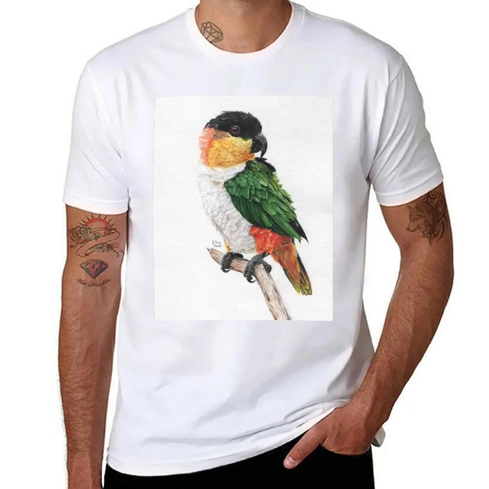 Reloj caique. Pintura de acuarela de Caique. Camiseta camisetas con estampados camisetas para hombre Camiseta divertida de algodón