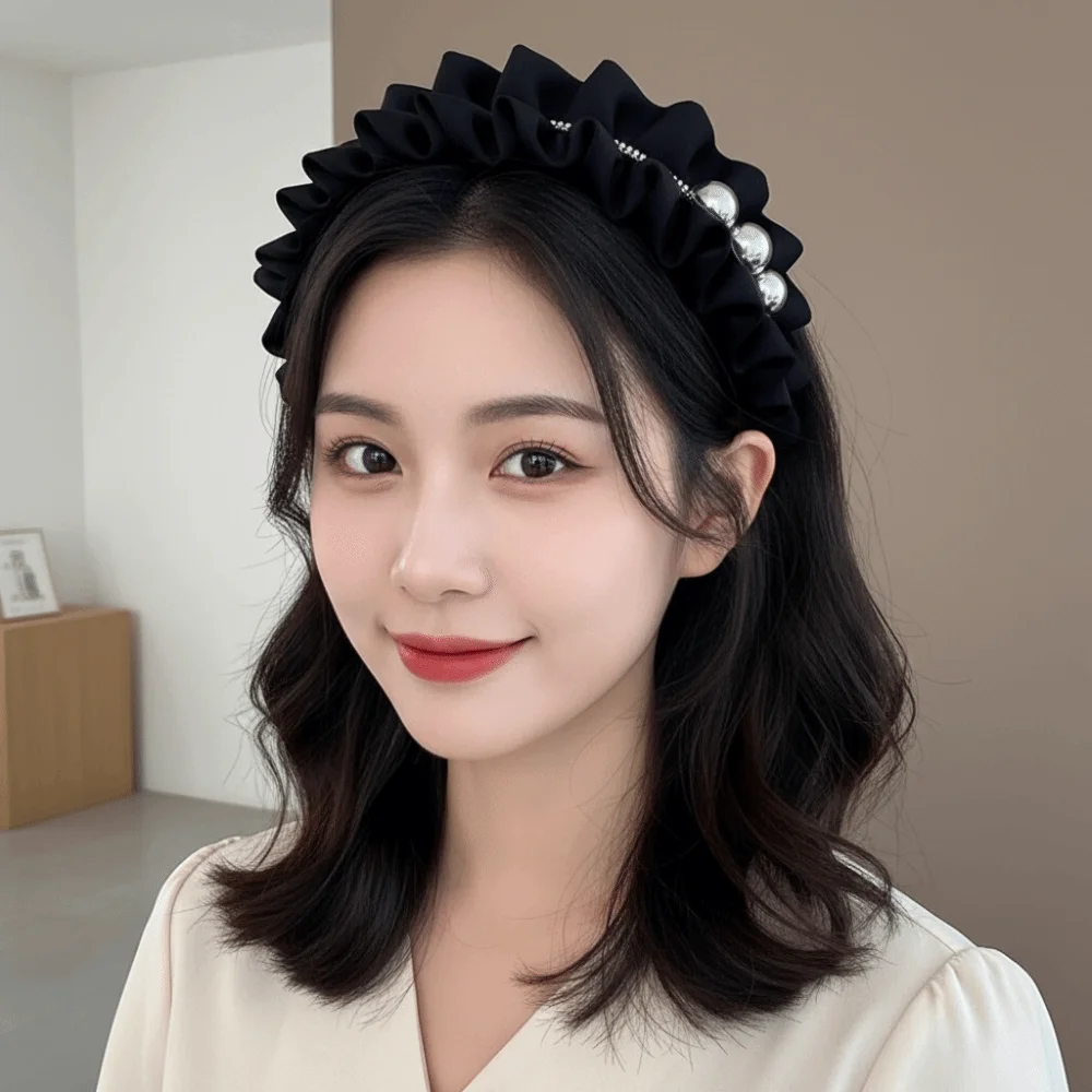 

Luxury Cloth Black Hairband Rhinestone Wide Women Hair Hoop Korean Style Thickened Wrinkle Headband Office