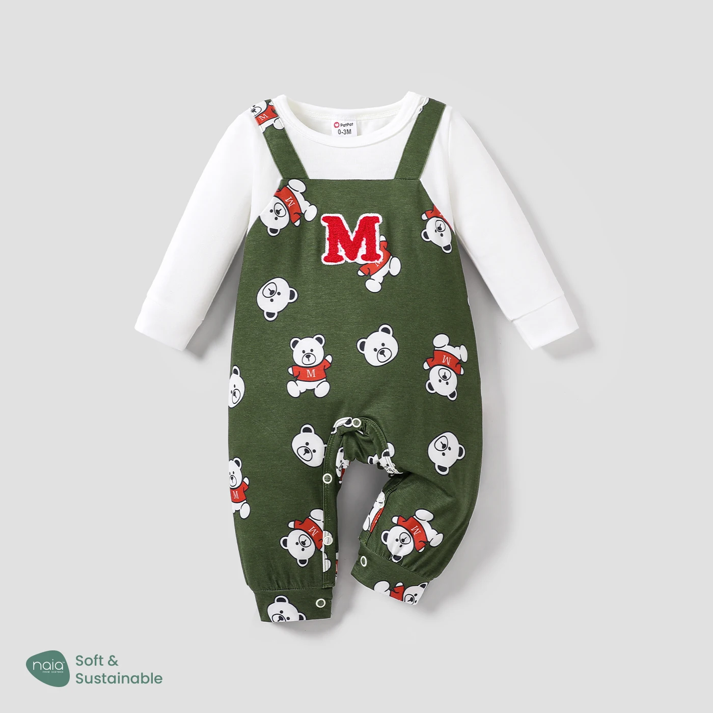 

PatPat Baby Boy Naia Cute Letter and Bear Pattern Long Sleeve Jumpsuit