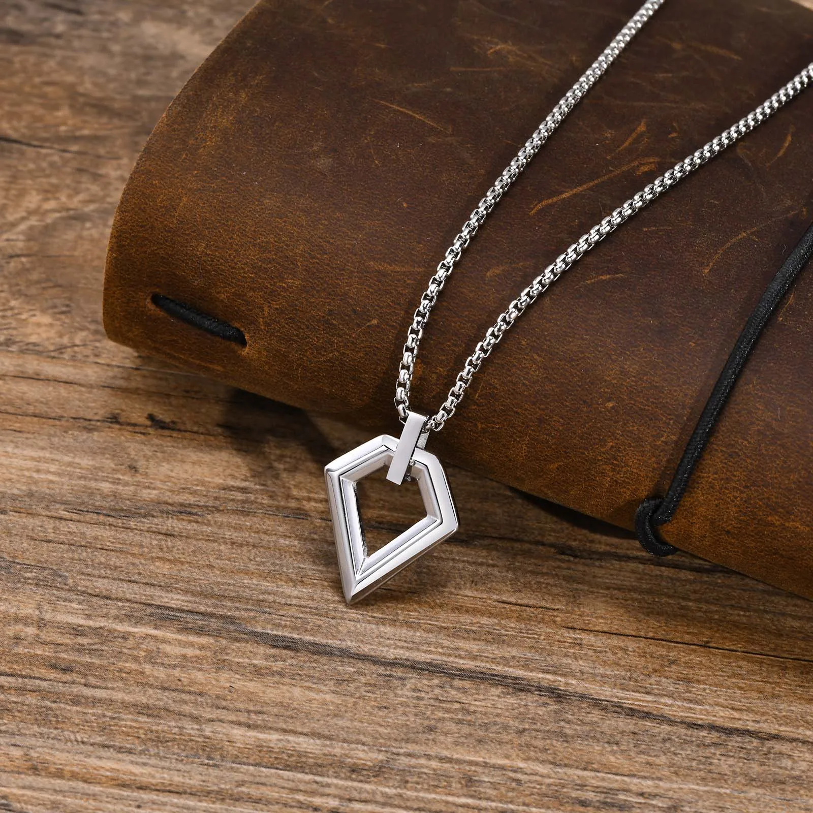 Mens Simple Geometric Necklaces for Boys,Waterproof Stainless Steel Hollow Square Polygon Pendant Collar, Gifts for Him Jewelry