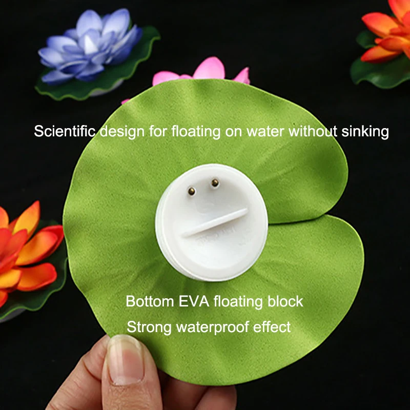 1PC Künstliche Schwimmende Lotus Nachtlicht 10cm Blume Lotus Lampe Wasserdichte Lichter Weihnachten Garten Pool Teich Brunnen Dekoration – Detail 11