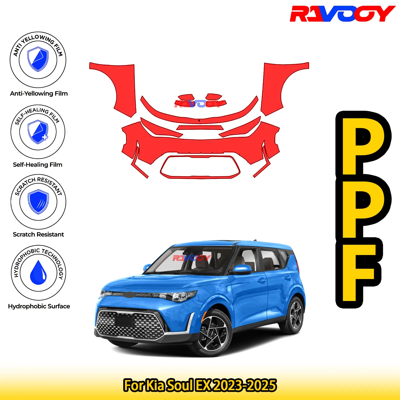 

For Kia Soul EX 2023-2025 Glossy Matte Black Precut front PPF Kit Paint Protection Film
