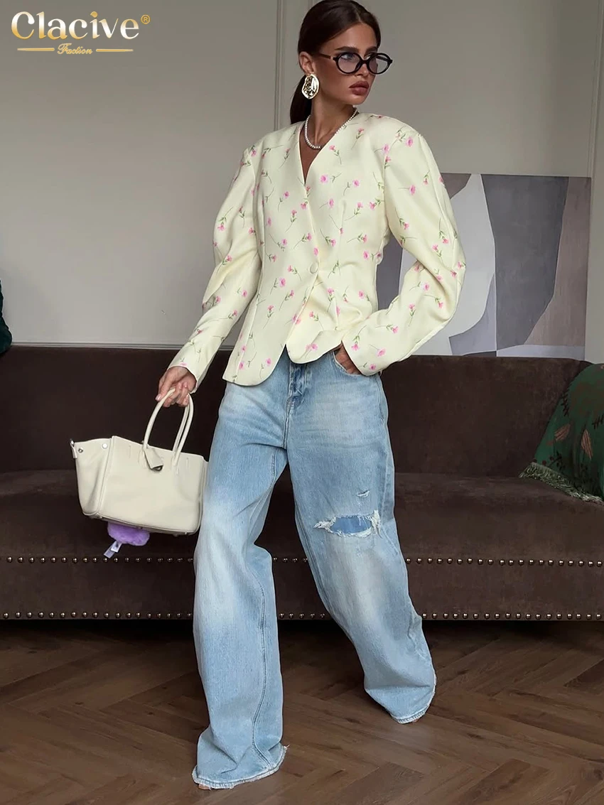 Elegant Women's V-Neck Long Sleeve Casual Print Shirt 2025