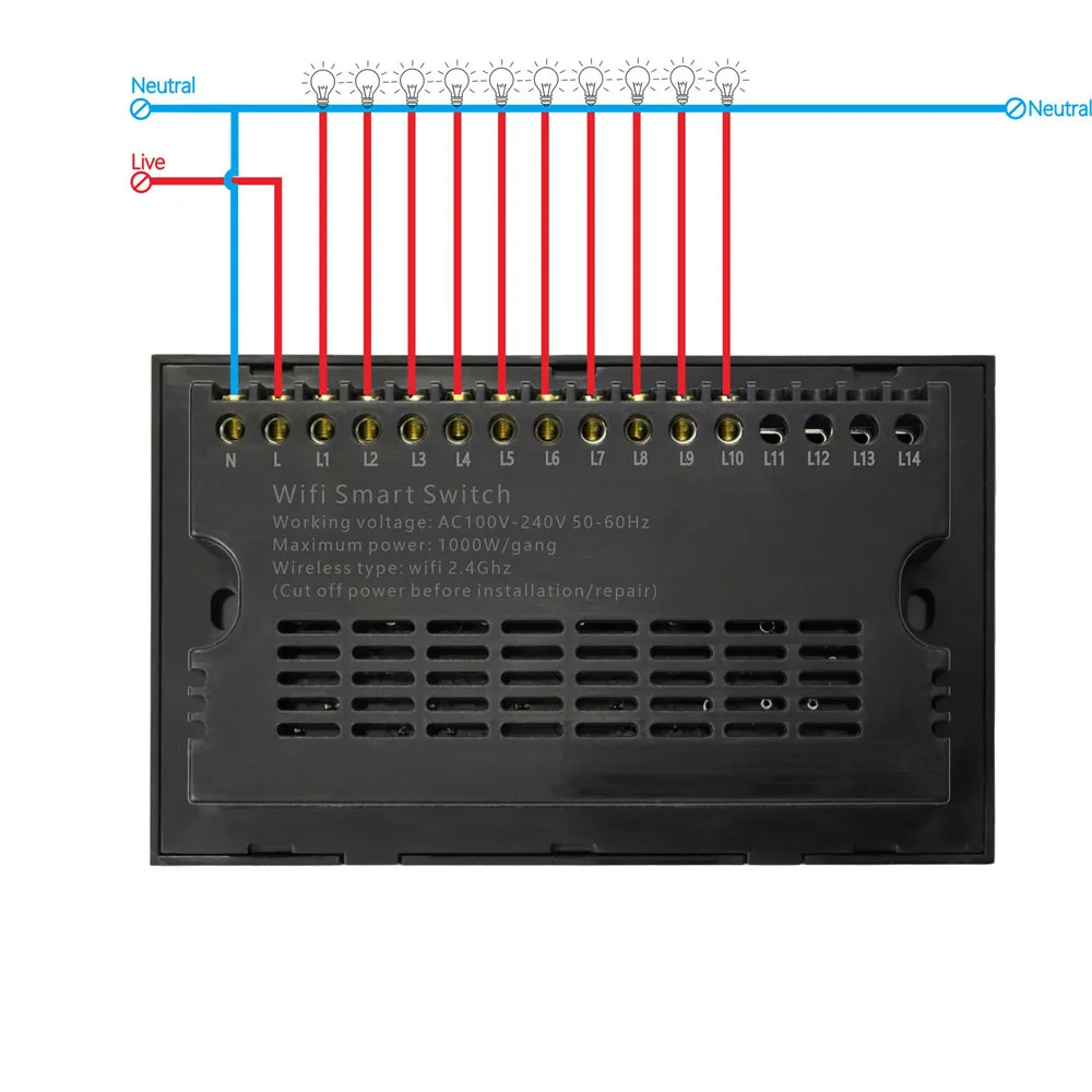 Imagem -05 - Xiaomi-interruptor Inteligente Tuya Wifi Painel de Toque 10 Gang Light Switch Controle de Aplicativos Trabalhe com Alexa Google Home ac 110220v