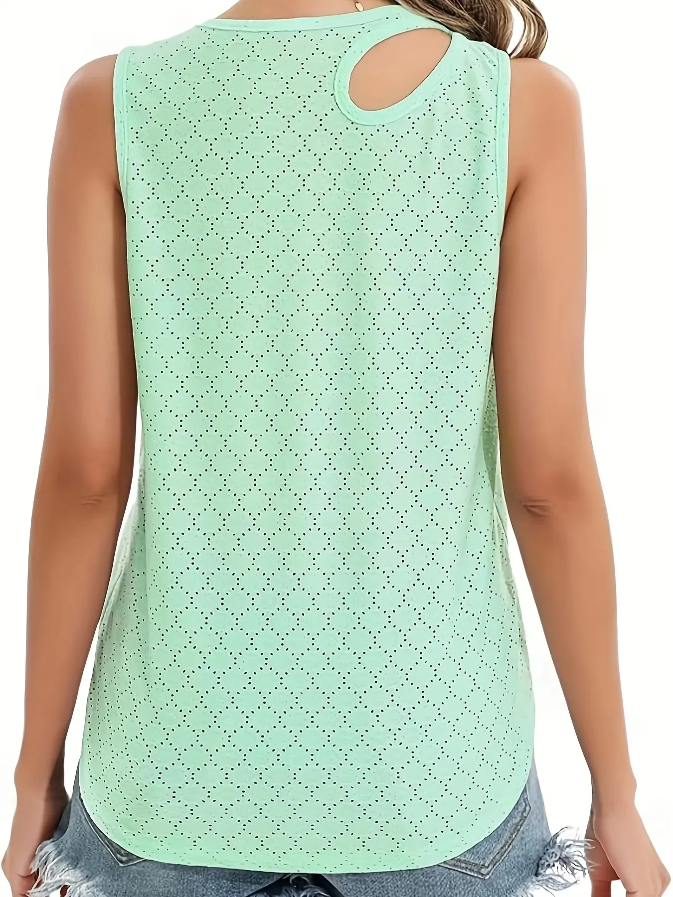 Atasan crop kain jacquard biru elegan untuk wanita ukuran plus - hijau mint, gaya liburan, tali tipis, dapat dicuci dengan mesin, cocok