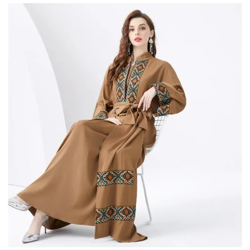 Good QualityResort Court Embroidery Tassel Horn Sleeve Vintage Long Gown Smock Dress Two-piece Set