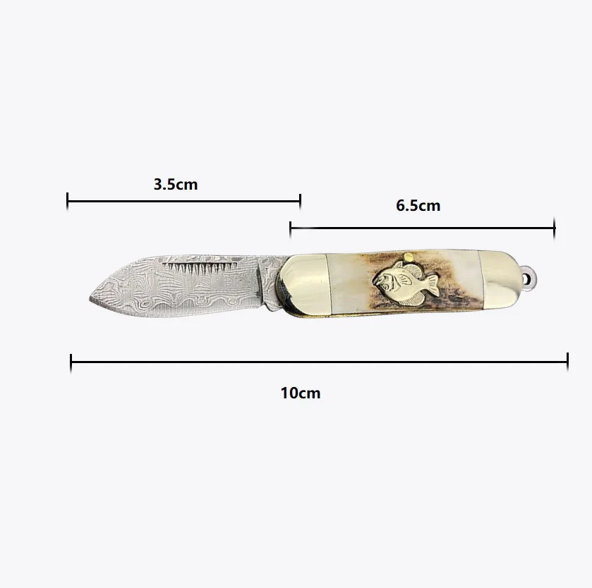 EDC, high-quality minnows mini antler folding, Damascus steel, outdoor knife pocket knife, handy pocket knife