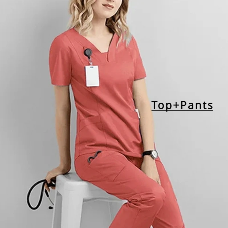 Medical Scrubs Nurse Uniforms Lab Coat Doctor Uniform for Men Women Plus Size Outwear Beauty Salon Set Surgery Uniform Top+Pants