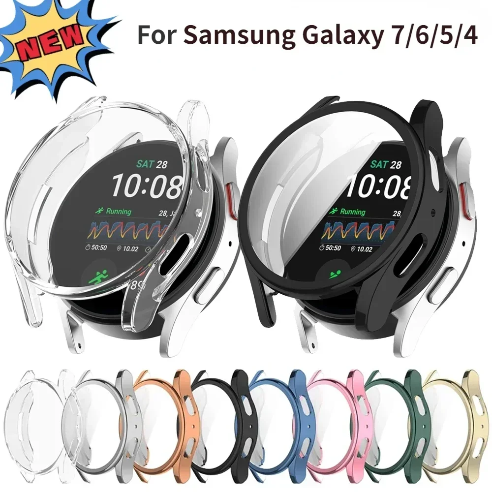 Hülle für Samsung Galaxy Watch 7 40 mm 44 mm Displayschutzfolie TPU Rundum-Schutzhülle für Watch 6/5/4 40 mm 44 mm Zubehör