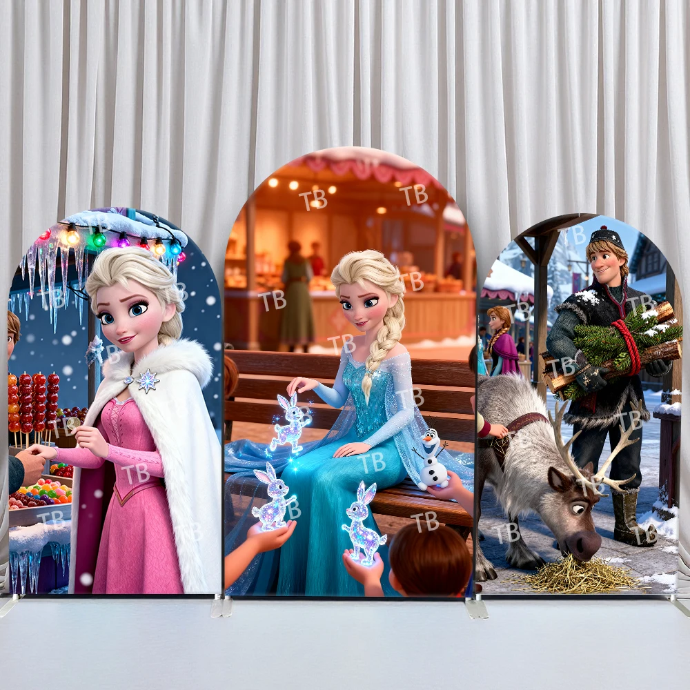 

TB Frozen Elsa Arch Backdrop Cover Birthday Baby Shower Snowman Reindeer Winter Party Photo Booth Props for Home Decoration