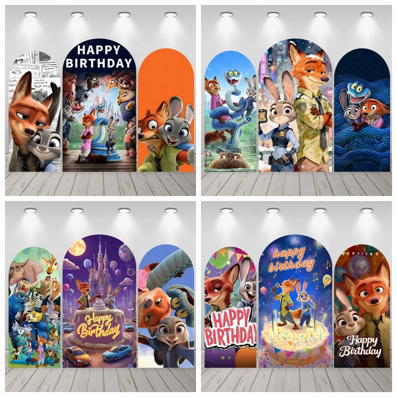 

Zootopia 2 Judy Nick Theme Arch Birthday Backdrop Bugari Snake Children Party Decoration Baby Shower Photography Background Prop