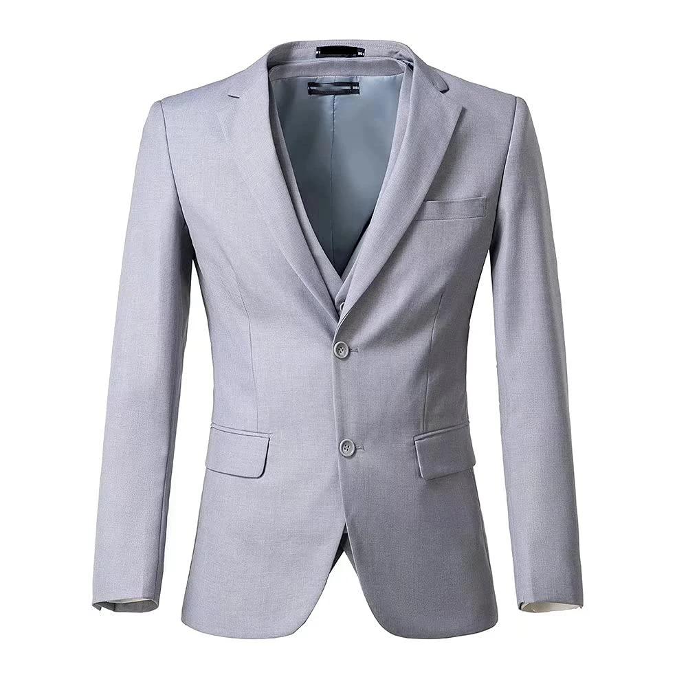 Light Grey Men Suits Set Tailored Notch Lapel Blazer Trousers Wedding Clothing Party Wear Tailored 3Pcs Jacket Pants Vest Outfit