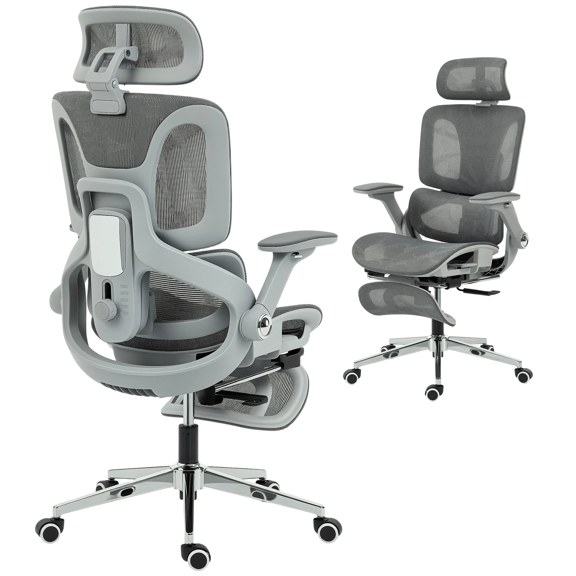 Chaise Bureau Ergonomique avec Accoudoirs 4D Appui-Tête et Profondeur d'Assise Réglables Maille Gris