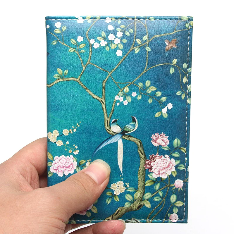 Exquisite Spring Summer Flowers Birds Design Passport Cover PVC Protector Case Travel Ticket Folder Credit Card Passport Holder