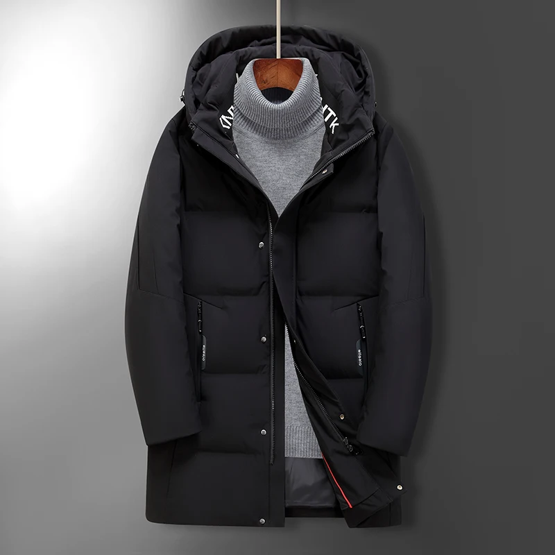 Pop Brand Long 90% White Duck Down Jacket Men Fashion High Quality Hooded Black Windbreaker Casual Winter Down Coats Mens Parkas