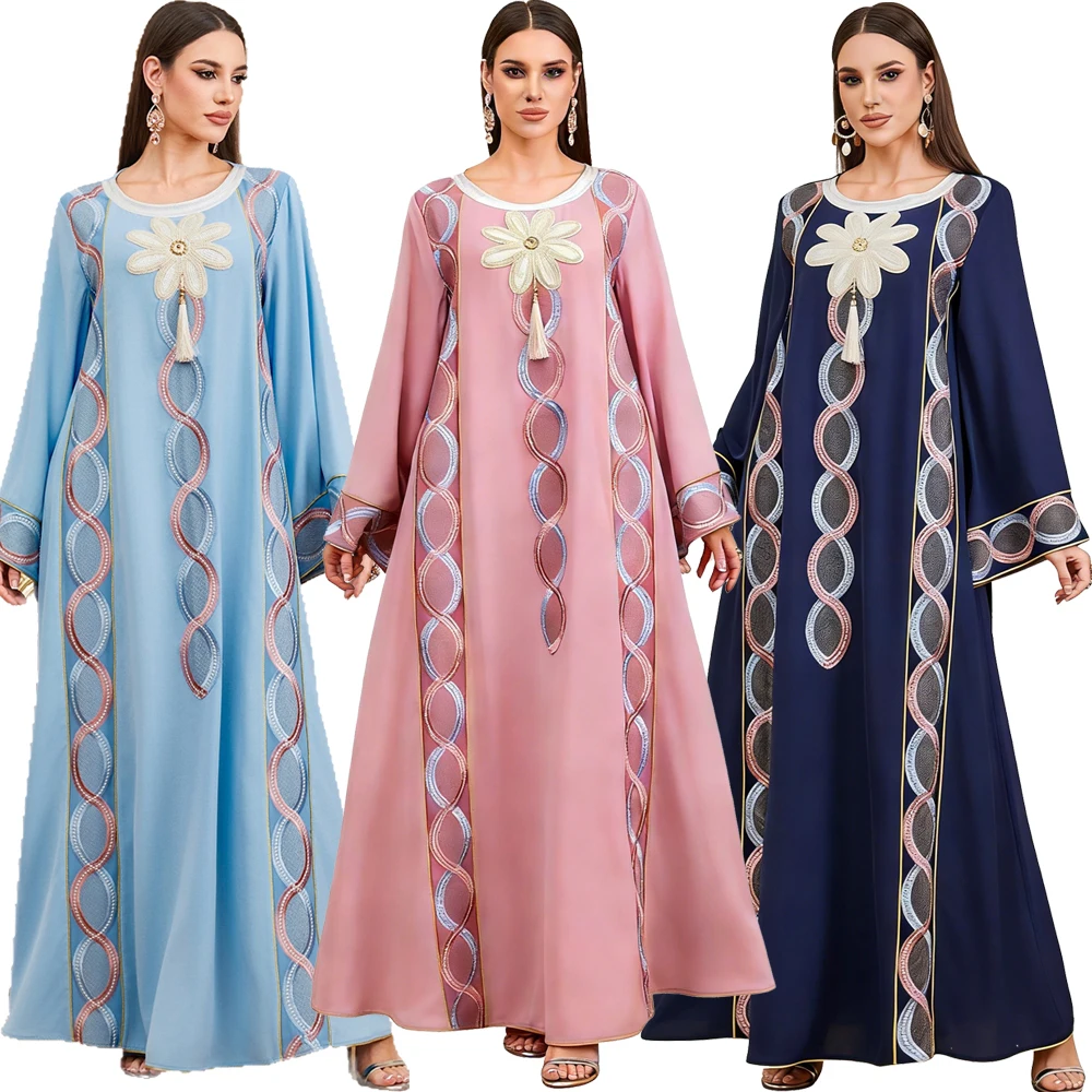 

Middle East Abaya Embroidery Jalabiya Women Muslim Dress Eid Djellaba Turkey Kaftan Femme Musulmane Vestido Ramadan Abbayas Robe