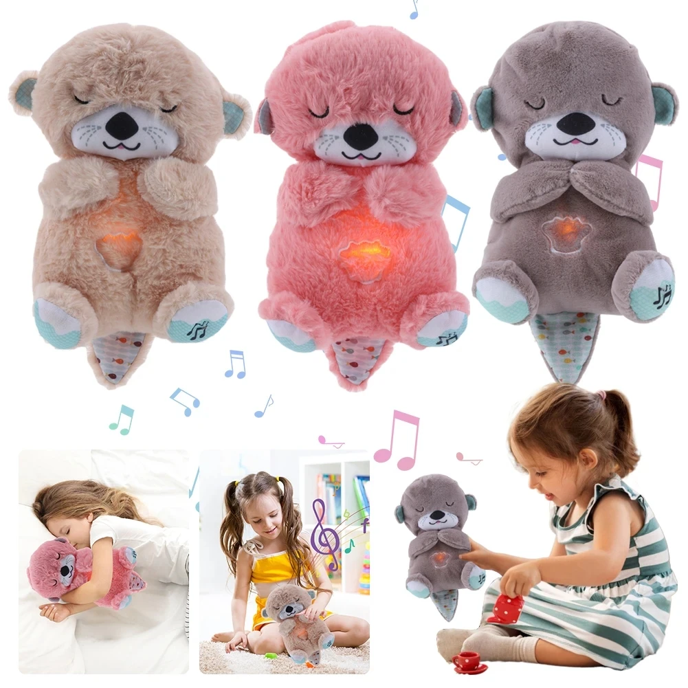 2024 new Breathing Otter Plush Toy With Light And Sound Music Soothing Deep Sleep Toys Bear Sleeping Companion Pillow Gifts