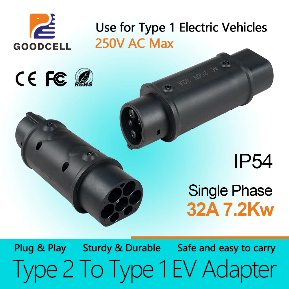 

Адаптер зарядного устройства GOODCELL EV IEC 62196 Тип 2 на тип 1 J1772 32A EVSE