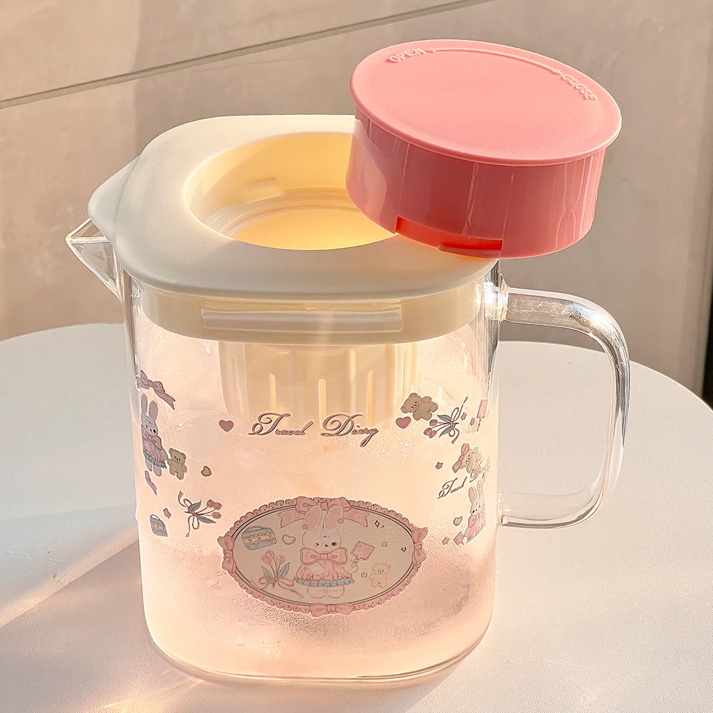 1000ml Cute Bow Shaped Glass Teacup, Household High-value Glass Cup, Girls\' Water Cup, Juice Milk Cup