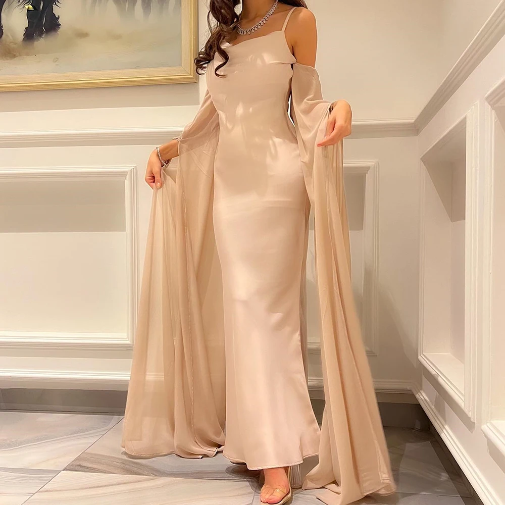 Robe de Soirée en Satin, Élégante et Forma, Droite, Longueur Rincée, Col Carré, Grande Taille, pour les Occasions, Bretelles Spaghetti