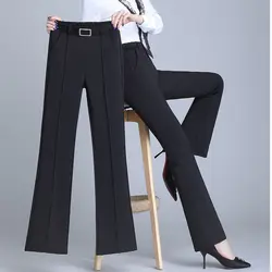 Pantalon évasé taille haute pour femme, pantalon de bureau élégant, diamants monochromes, tout match, décontracté, droit, mode printemps, automne, fj2022