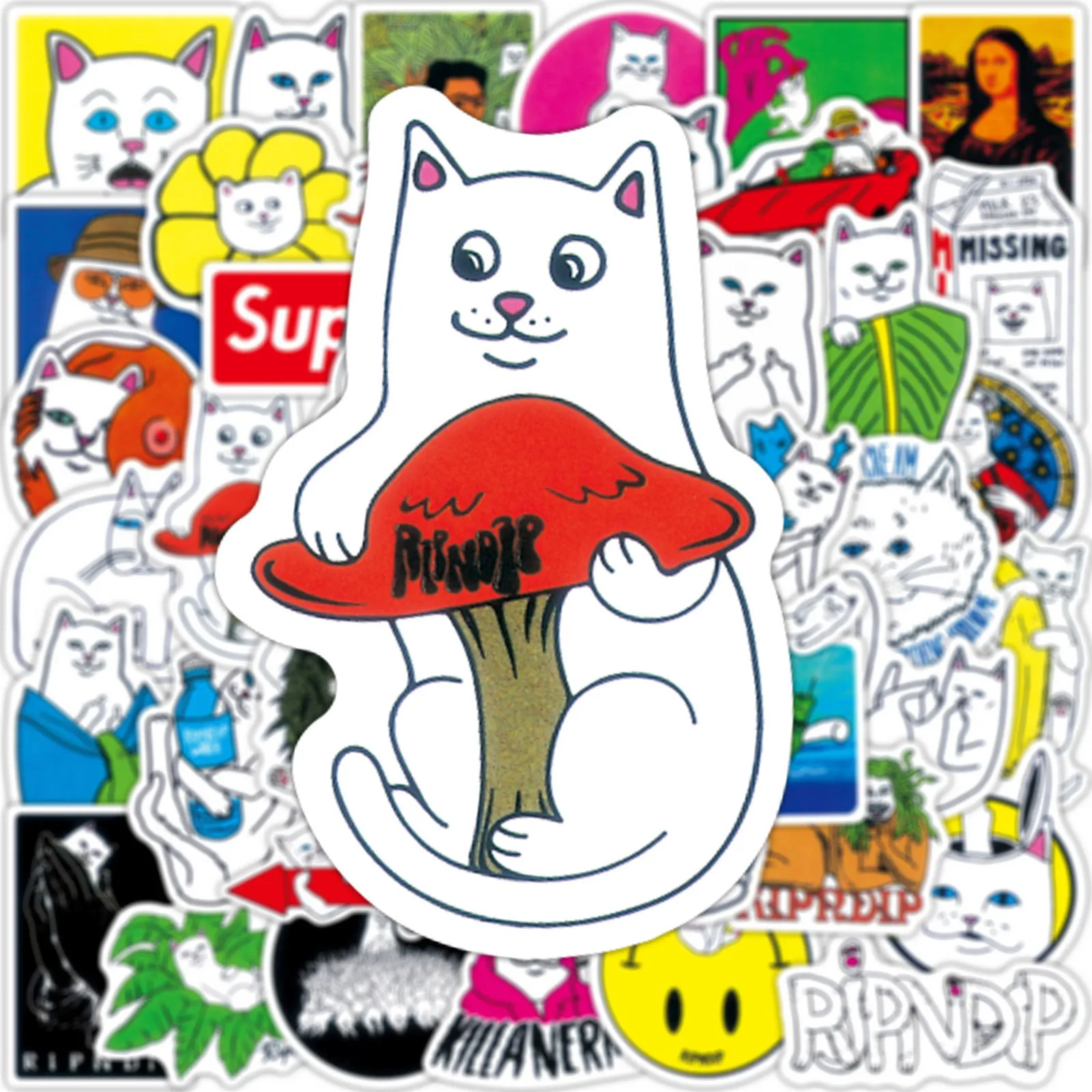 50Pcs Cartoon Vintage Fashionable Middle Finger Disdains White Cats Sticker Diary Suitcase Scrapbook Laptop Bike Kids Gift