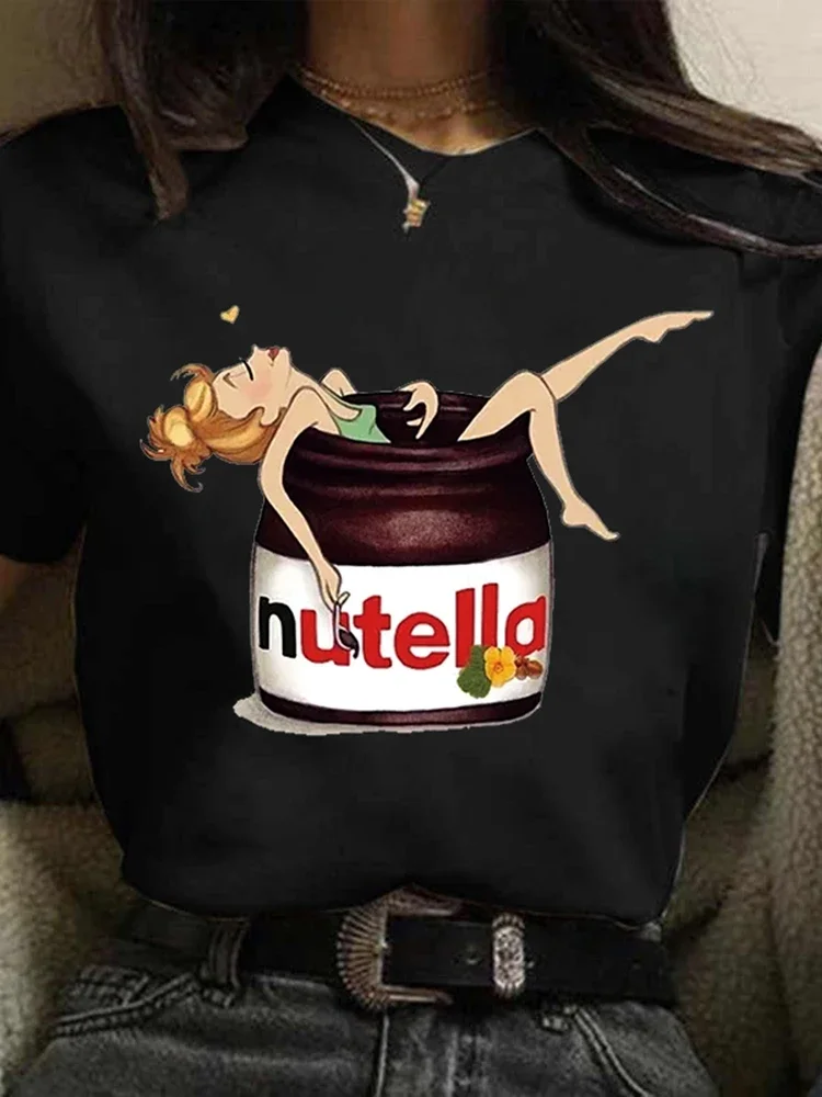 New Nutella Print T Shirt Women 90s Harajuku Kawaii Fashion T-shirt Graphic Cute Cartoon Tshirt Korean Style Top Tees Female