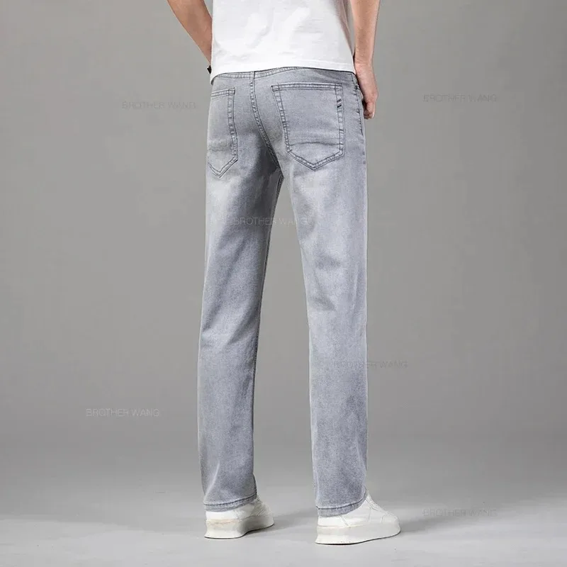 Summer Elastic Men's Jeans Fashion Gray Comfortable Business Straight Stretch Cotton Casual Denim Pants Brand Male Thin Trousers - Image 3